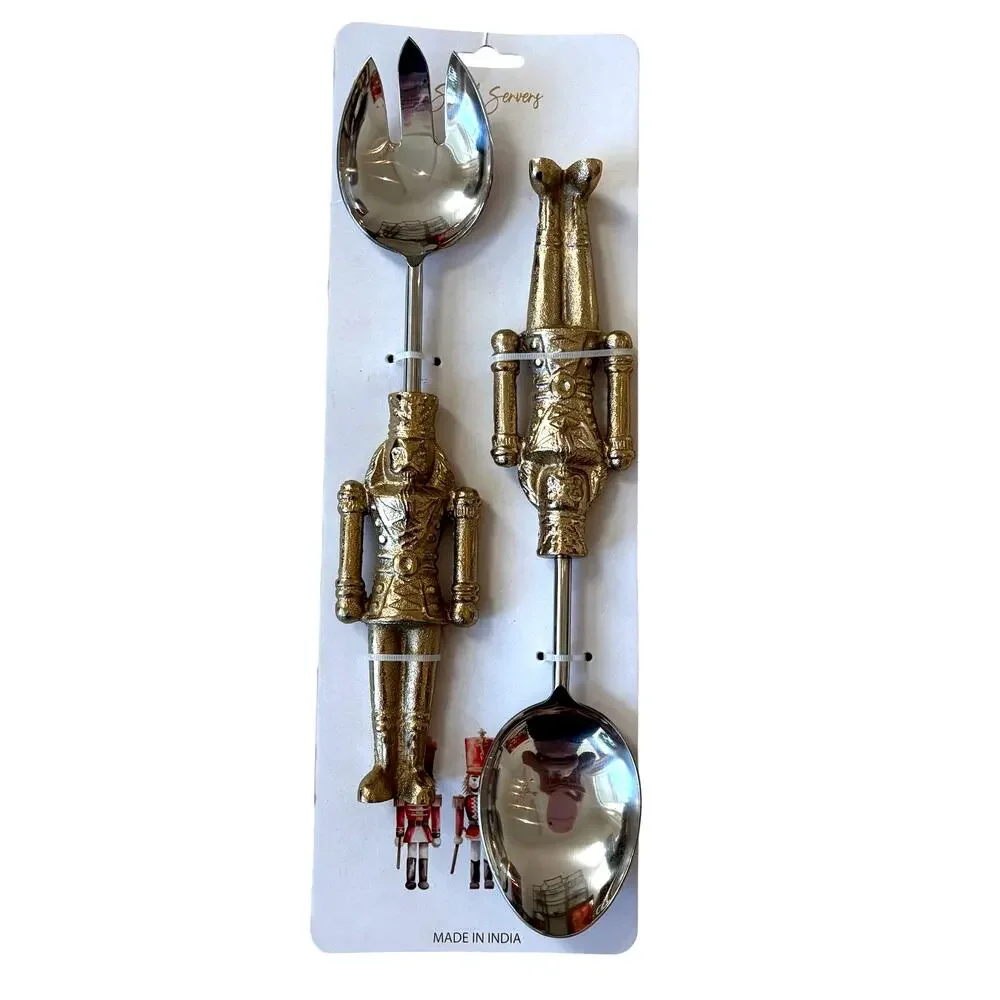 2pc NUTCRACKER Salad Servers 12.5in Gold Christmas Holiday Hosting New